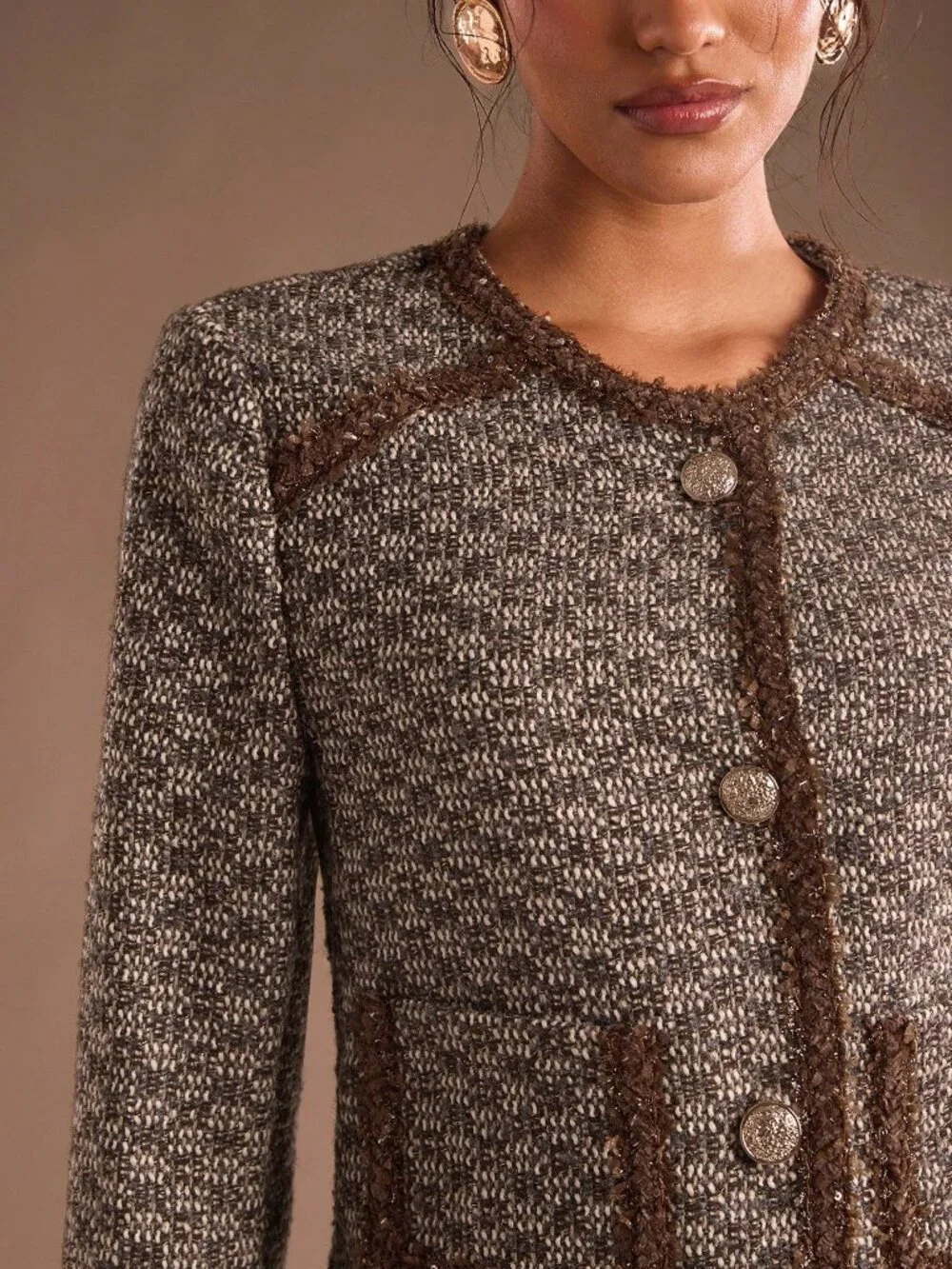 Elegant Women's Long Sleeve Tweed blazer Jacket